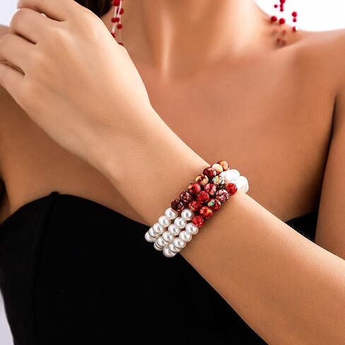 ALoveSoul Halloween Layered Pearls Victorian Style Gothic Blood Drops Tassel Collar Necklace/Bracelet/Earrings in Saudi Arabia