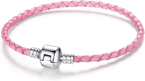 سوار جلدي مضفر مصنوع يدويًا باللون الوردي مع مشبك أسطواني مجوهرات معصم منسوجة هدية عيد ميلاد 7.48 بوصة (BR_Lea_Barrel_P_19) in Kuwait