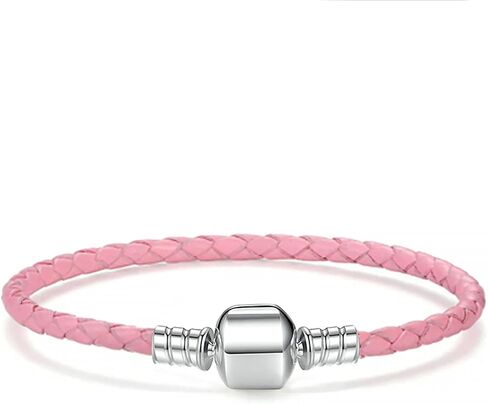 سوار جلدي مضفر مصنوع يدويًا باللون الوردي مع مشبك أسطواني مجوهرات معصم منسوجة هدية عيد ميلاد 7.48 بوصة (BR_Lea_Barrel_P_19) in Kuwait