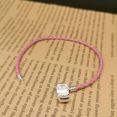 سوار جلدي مضفر مصنوع يدويًا باللون الوردي مع مشبك أسطواني مجوهرات معصم منسوجة هدية عيد ميلاد 7.48 بوصة (BR_Lea_Barrel_P_19) in Kuwait