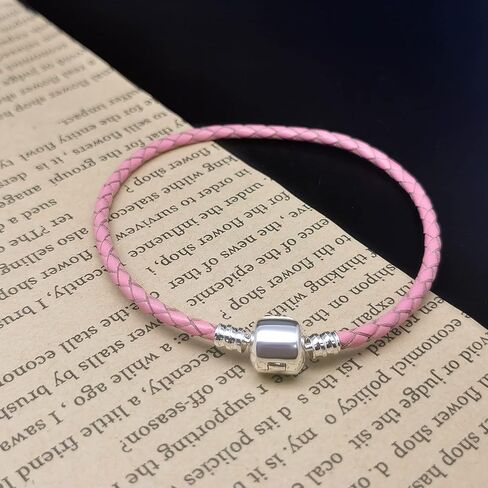 سوار جلدي مضفر مصنوع يدويًا باللون الوردي مع مشبك أسطواني مجوهرات معصم منسوجة هدية عيد ميلاد 7.48 بوصة (BR_Lea_Barrel_P_19) in Kuwait