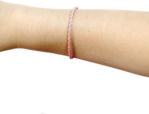 سوار جلدي مضفر مصنوع يدويًا باللون الوردي مع مشبك أسطواني مجوهرات معصم منسوجة هدية عيد ميلاد 7.48 بوصة (BR_Lea_Barrel_P_19) in Kuwait