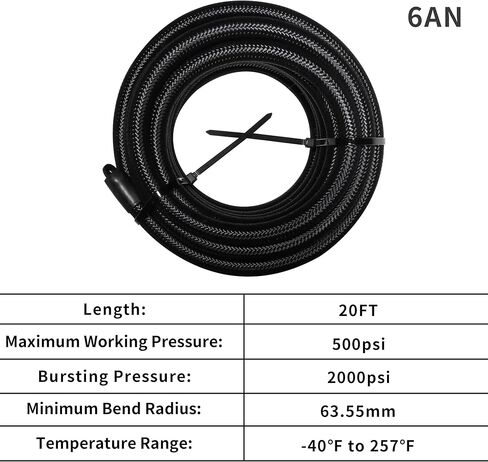 6AN مجموعة خط الوقود 20Ft CPE نايلون مضفر خرطوم خط الوقود والتجهيزات لمجموعة من أنظمة الوقود - أسود in Kuwait