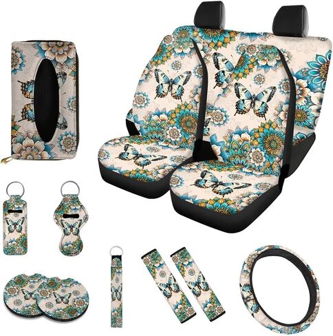 13 Pieces Frog Flower Car Accessories Full Set Includes Car Seat Cover Steering Wheel Shoulder Seat Belt Pads Cup Holder Chapstick Holder Keychain Decor in Saudi Arabia