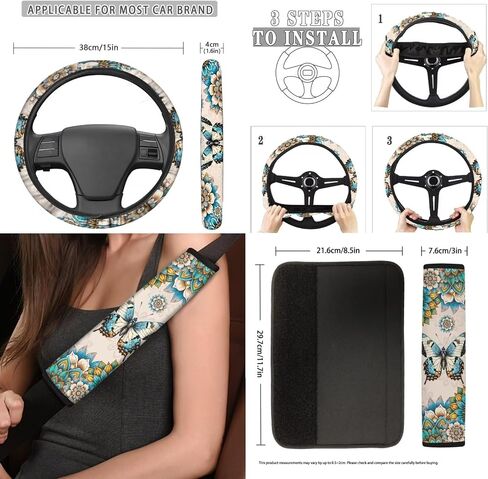 13 Pieces Frog Flower Car Accessories Full Set Includes Car Seat Cover Steering Wheel Shoulder Seat Belt Pads Cup Holder Chapstick Holder Keychain Decor in Saudi Arabia