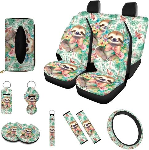 13 Pieces Frog Flower Car Accessories Full Set Includes Car Seat Cover Steering Wheel Shoulder Seat Belt Pads Cup Holder Chapstick Holder Keychain Decor in Saudi Arabia