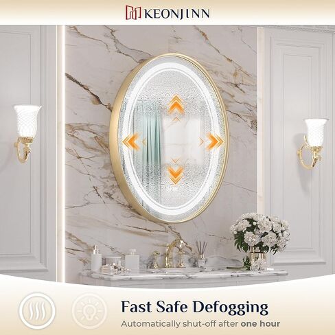 مرآة LED بيضاوية مقاس 22 × 30 بوصة من Keonjinn للحمام مع أضواء أمامية سوداء مؤطرة بـ 3 درجات حرارة ملونة مثبتة على الحائط مرآة زينة مقاومة للماء IP54 in Kuwait