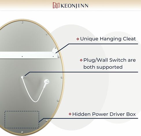 مرآة LED بيضاوية مقاس 22 × 30 بوصة من Keonjinn للحمام مع أضواء أمامية سوداء مؤطرة بـ 3 درجات حرارة ملونة مثبتة على الحائط مرآة زينة مقاومة للماء IP54 in Kuwait