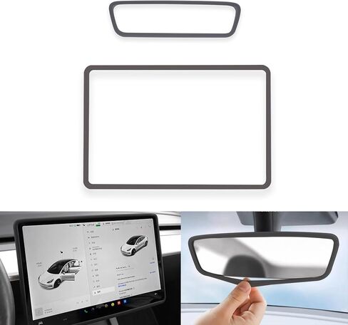 2PCS for 2017-2023 Tesla Model 3/2021-2024 Tesla Model Y Central Navigation Screen Protector Decorative Frame and Mirror Silicone Protective Cover Interior Accessories (Pink) in Kuwait