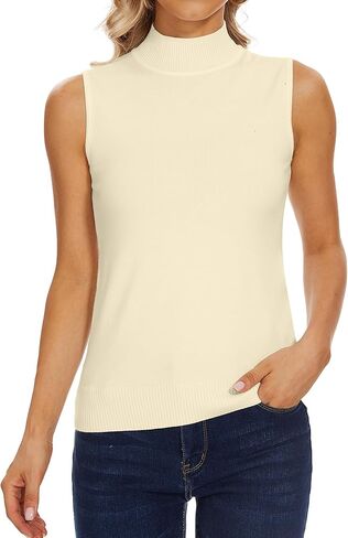 بلايز بدون أكمام برقبة وهمية للنساء، قمصان علوية محبوكة ناعمة ونحيفة in Kuwait