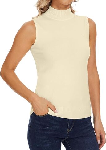 بلايز بدون أكمام برقبة وهمية للنساء، قمصان علوية محبوكة ناعمة ونحيفة in Kuwait