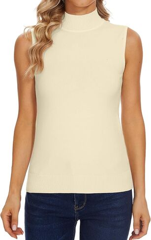 بلايز بدون أكمام برقبة وهمية للنساء، قمصان علوية محبوكة ناعمة ونحيفة in Kuwait