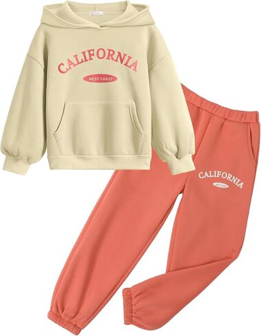 Arshinet Girls 2 Piece Outfits Hoodie Sweatsuit Sets Oversized Sweatshirt and Baggy Fall Fashion Sweatpant with Pockets in Saudi Arabia