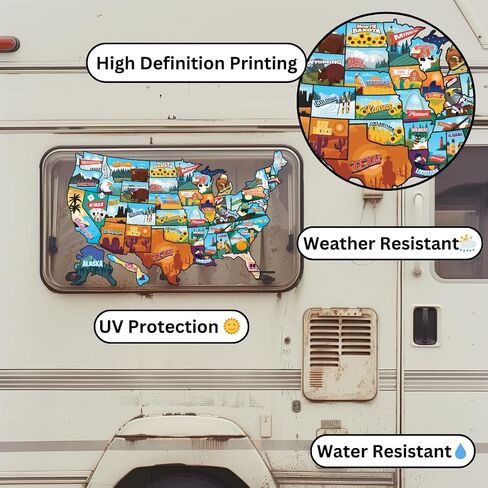 RV State Map Sticker | 17"x11" USA Travel Map for RV | Durable, Weather-Resistant, UV Protected | RV Sticker for United States | Track Your Road Trip Adventures with Peel-and-Stick State Decals in Saudi Arabia
