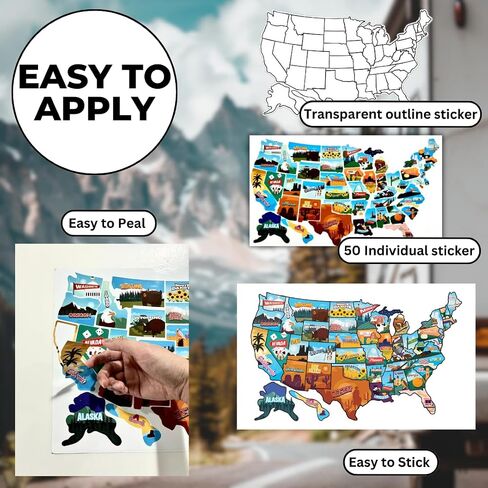 RV State Map Sticker | 17"x11" USA Travel Map for RV | Durable, Weather-Resistant, UV Protected | RV Sticker for United States | Track Your Road Trip Adventures with Peel-and-Stick State Decals in Saudi Arabia