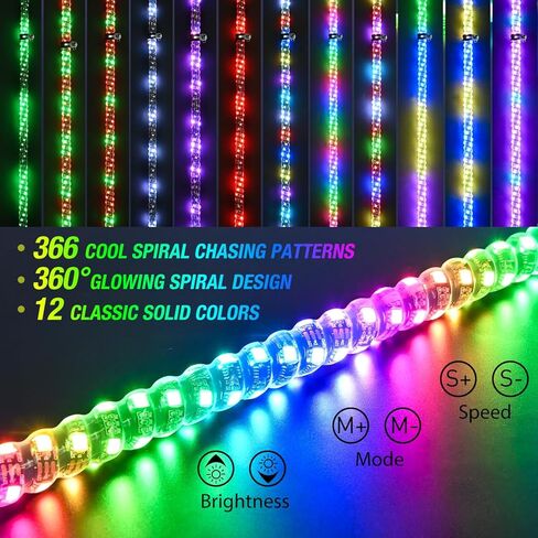 GOOACC 2PCS 5FT LED سوط ضوء دوامة RGB مطاردة السياط المضاء مع تطبيق بلوتوث وجهاز التحكم عن بعد RF إيقاف بدوره عكس هوائي الضوء السياط لشاحنة UTV ATV Buggy Dune RZR Can-am، ضمان لمدة عامين in Kuwait