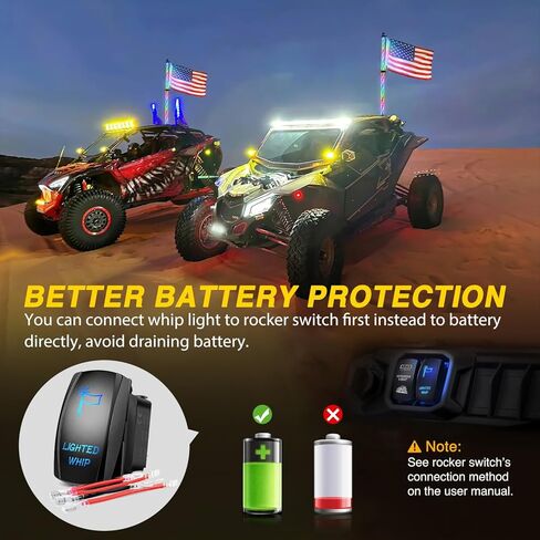 GOOACC 2PCS 5FT LED سوط ضوء دوامة RGB مطاردة السياط المضاء مع تطبيق بلوتوث وجهاز التحكم عن بعد RF إيقاف بدوره عكس هوائي الضوء السياط لشاحنة UTV ATV Buggy Dune RZR Can-am، ضمان لمدة عامين in Kuwait