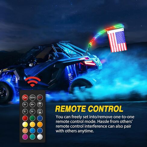 GOOACC 2PCS 5FT LED سوط ضوء دوامة RGB مطاردة السياط المضاء مع تطبيق بلوتوث وجهاز التحكم عن بعد RF إيقاف بدوره عكس هوائي الضوء السياط لشاحنة UTV ATV Buggy Dune RZR Can-am، ضمان لمدة عامين in Kuwait