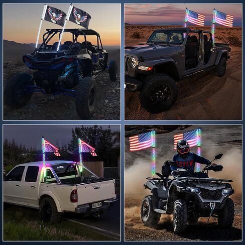 GOOACC 2PCS 5FT LED سوط ضوء دوامة RGB مطاردة السياط المضاء مع تطبيق بلوتوث وجهاز التحكم عن بعد RF إيقاف بدوره عكس هوائي الضوء السياط لشاحنة UTV ATV Buggy Dune RZR Can-am، ضمان لمدة عامين in Kuwait
