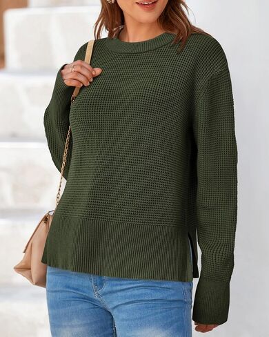 BTFBM Casual Women Fall Sweater 2024 Long Sleeve Ribbed Knit Pullover Loose Crewneck Split Cozy Sweater in Saudi Arabia