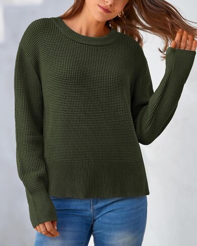BTFBM Casual Women Fall Sweater 2024 Long Sleeve Ribbed Knit Pullover Loose Crewneck Split Cozy Sweater in Saudi Arabia