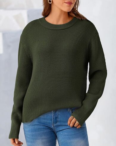 BTFBM Casual Women Fall Sweater 2024 Long Sleeve Ribbed Knit Pullover Loose Crewneck Split Cozy Sweater in Saudi Arabia