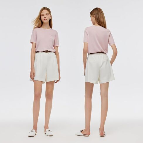 100% Pure Wool Women Summer Tops Trendy Crew Neck Short Sleeve Front Pocket Loose Fit Knit Pullover Sweaters Workout in Saudi Arabia