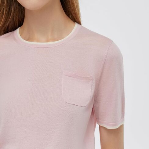 100% Pure Wool Women Summer Tops Trendy Crew Neck Short Sleeve Front Pocket Loose Fit Knit Pullover Sweaters Workout in Saudi Arabia