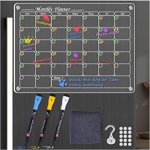 Acrylic Magnetic Dry Erase Board for Fridge, Magnetic Calendar Whiteboard for Refrigerator with 3 Markers, Menu Board Weekly Monthly, Meal Planner, Clear Planning Notepad in Saudi Arabia