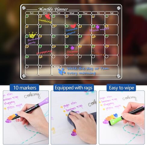 Acrylic Magnetic Dry Erase Board for Fridge, Magnetic Calendar Whiteboard for Refrigerator with 3 Markers, Menu Board Weekly Monthly, Meal Planner, Clear Planning Notepad in Saudi Arabia