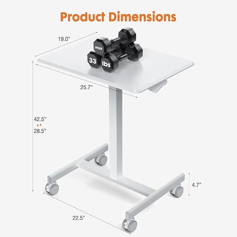 Sweetcrispy Small Mobile Rolling Standing Desk - Overbed Table, Teacher Podium with Wheels, Adjustable Work Table, Rolling Desk Laptop Computer Cart for Home, Office, Classroom in Saudi Arabia