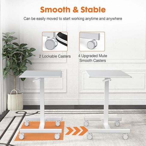 Sweetcrispy Small Mobile Rolling Standing Desk - Overbed Table, Teacher Podium with Wheels, Adjustable Work Table, Rolling Desk Laptop Computer Cart for Home, Office, Classroom in Saudi Arabia