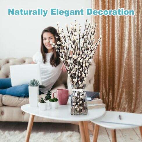 فروع الصفصاف المجففة الطبيعية المحفوظة للمزهريات، 40 ينبع الصفصاف الحقيقي، 17 "صفصاف الثلج، الزهور المجففة للديكور الداخلي والخارجي، منزل الزفاف DIY الزهور الفن النباتات الموقد in Kuwait
