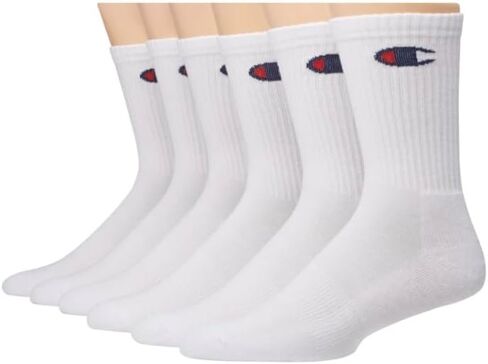 Champion Men's White Crew Sock, 6 pack, size 6-12 Double Dry, Arch Support, Cushioned Heel & Toe in Saudi Arabia