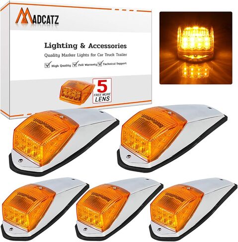 10.5 Inch Smoked Lens Amber Light 17 LED Top Roof Marker Running Lights with Chrome Bezel Base for Truck Trailer Light Peterbilt Kenworth Freightliner Mack Autocar Hayes 5PCS in Saudi Arabia