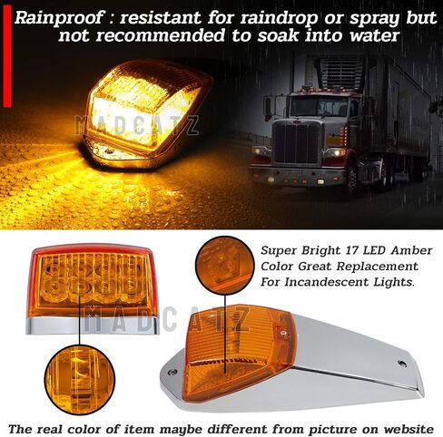 10.5 Inch Smoked Lens Amber Light 17 LED Top Roof Marker Running Lights with Chrome Bezel Base for Truck Trailer Light Peterbilt Kenworth Freightliner Mack Autocar Hayes 5PCS in Saudi Arabia