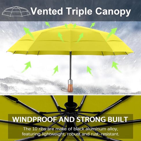 Golf Umbrella Windproof - Triple Canopy Umbrellas for Rain Windproof, Automatic Open & Close Compact Umbrellas - Portable Umbrellas for BackPack Car with 10 Strong Reinforced Fiberglass Ribs in Saudi Arabia