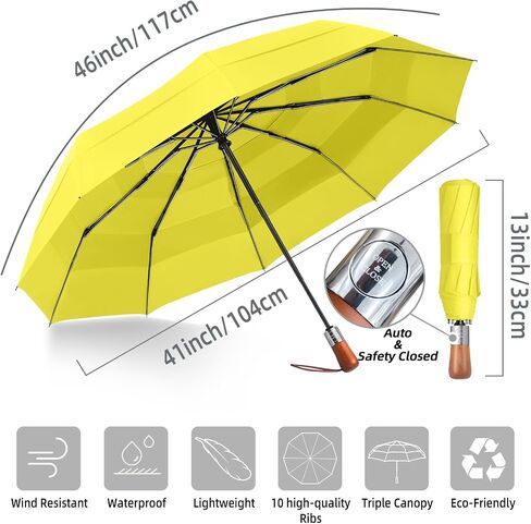 Golf Umbrella Windproof - Triple Canopy Umbrellas for Rain Windproof, Automatic Open & Close Compact Umbrellas - Portable Umbrellas for BackPack Car with 10 Strong Reinforced Fiberglass Ribs in Saudi Arabia