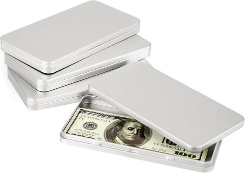 Hipiwe Metal Rectangular Cash Box with Lid - 4 Packs Currency Tray Money Holder Black Metal Empty Box Container Small Dollar Bill Storage Tin Box for Cash Coin Jewelry Stamps Organizer in Kuwait