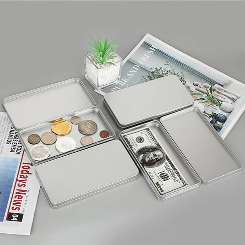 Hipiwe Metal Rectangular Cash Box with Lid - 4 Packs Currency Tray Money Holder Black Metal Empty Box Container Small Dollar Bill Storage Tin Box for Cash Coin Jewelry Stamps Organizer in Kuwait