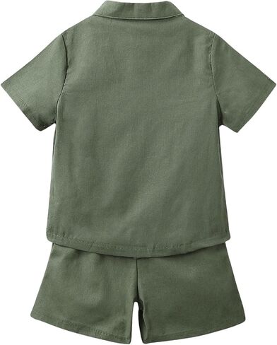 Floerns Toddler Boy's 2 Piece Outfit Collared Button Front Top and Graphic Shorts Set in Saudi Arabia