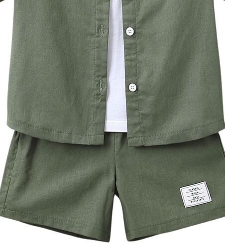 Floerns Toddler Boy's 2 Piece Outfit Collared Button Front Top and Graphic Shorts Set in Saudi Arabia