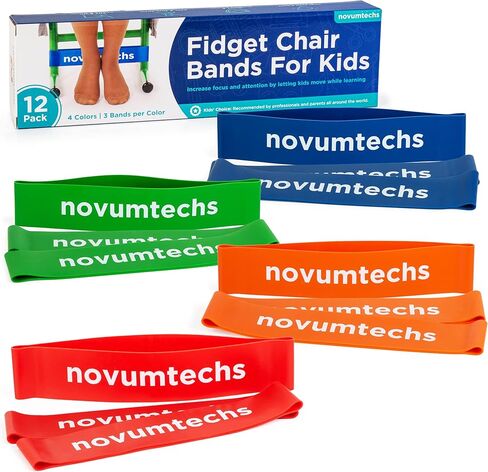 Super-Strong Chair Bands for Kids with Fidgety Feet, 12-Pack - Extra-Thick Flexible Fidget Bands Help Kids Focus & Learn, Stretch up to 28 Inches to Fit Most Classroom Chairs, Assorted Colors in Kuwait