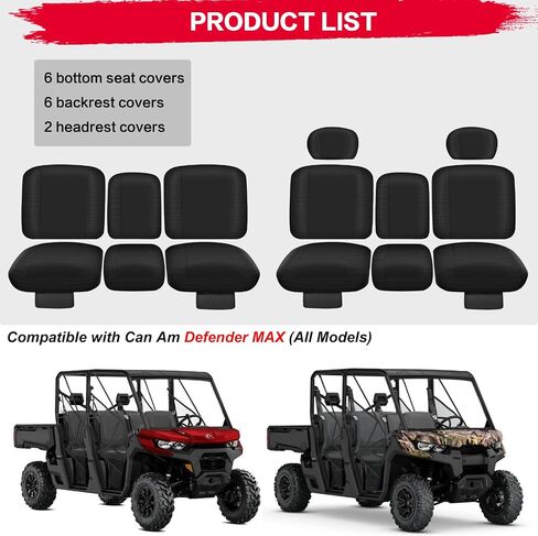 Defender Seat Covers with Storage Pockets - Waterproof PU Coatin Compatible with 2016-2024 Can Am Defender All Models, Split Bench Seat Covers for UTV, Defender Accessories in Saudi Arabia