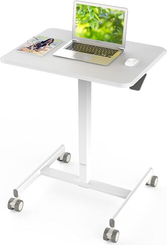 Mobile Laptop Desk, Small Mobile Standing Desk Adjustable Height Mobile Desk Rolling Cart Ergonomic Table, Portable Standing Desk with Pneumatic Height Adjustments, Height Adj from 28.7'' to 43''BK in Saudi Arabia