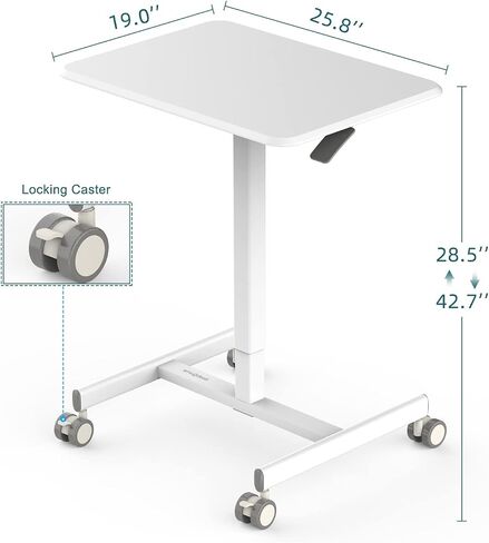 Mobile Laptop Desk, Small Mobile Standing Desk Adjustable Height Mobile Desk Rolling Cart Ergonomic Table, Portable Standing Desk with Pneumatic Height Adjustments, Height Adj from 28.7'' to 43''BK in Saudi Arabia