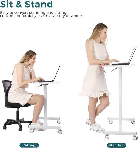 Mobile Laptop Desk, Small Mobile Standing Desk Adjustable Height Mobile Desk Rolling Cart Ergonomic Table, Portable Standing Desk with Pneumatic Height Adjustments, Height Adj from 28.7'' to 43''BK in Saudi Arabia