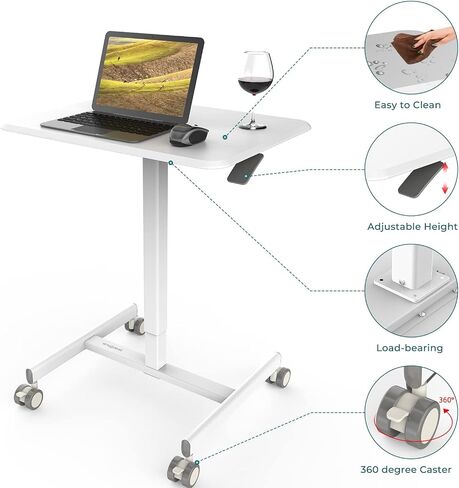 Mobile Laptop Desk, Small Mobile Standing Desk Adjustable Height Mobile Desk Rolling Cart Ergonomic Table, Portable Standing Desk with Pneumatic Height Adjustments, Height Adj from 28.7'' to 43''BK in Saudi Arabia