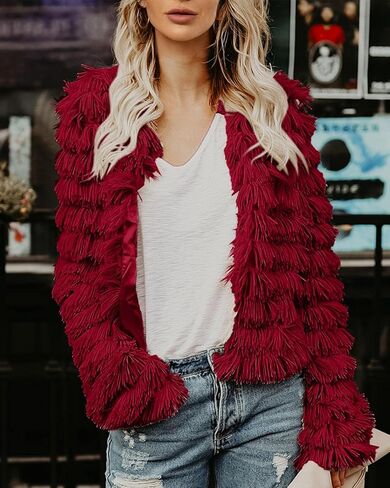 Womens Coat Long Sleeve Open Front Parka Shaggy Faux Fur Coat Jacket Parka Fuzzy Cardigan in Saudi Arabia