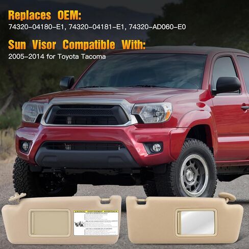 Left & Right Sides Sun Visor Without Sunroof Fit for 2005 2006 2007 2008 2009 2010 2011 2012 2013 2014 for Toyota Tacoma Beige Sunvisor Replace 74320-04180-E1, 74320-04181-E1, 74320-AD060-E0 in Saudi Arabia
